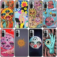indie hippie art silicone phone case for xiaomi redmi note 11 10 9 8 pro 11t 10t 10s 9s 8t 9 9a 9c 9t black soft cover coque