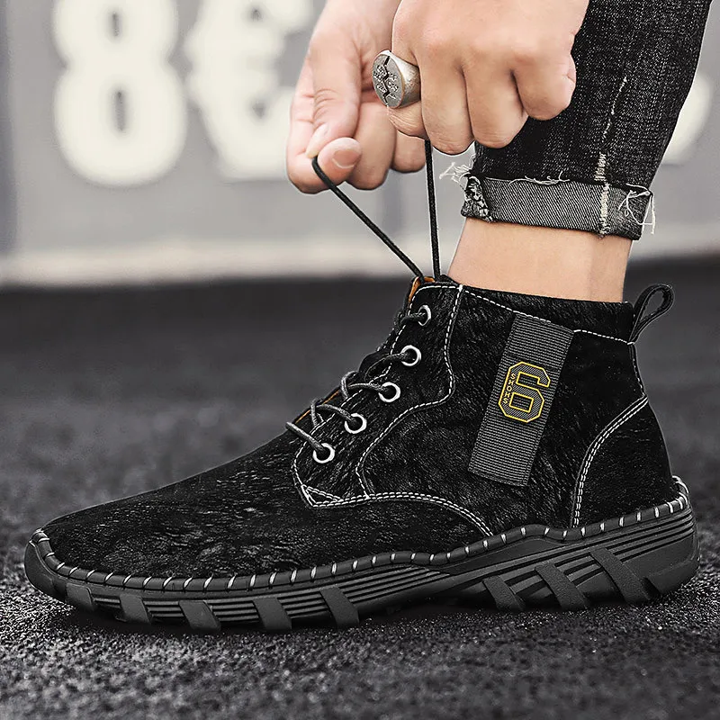 Кожаные мужские ботинки ручной работы с девятью часами Осенняя винтажная