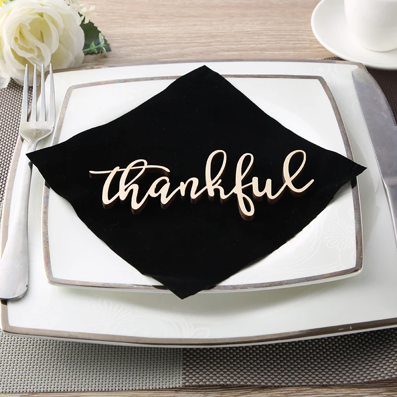 Thankful Place Cards Thanksgiving Name Plates Thanful Wooden Word Holiday Decor settings Wood Sign | Дом и сад