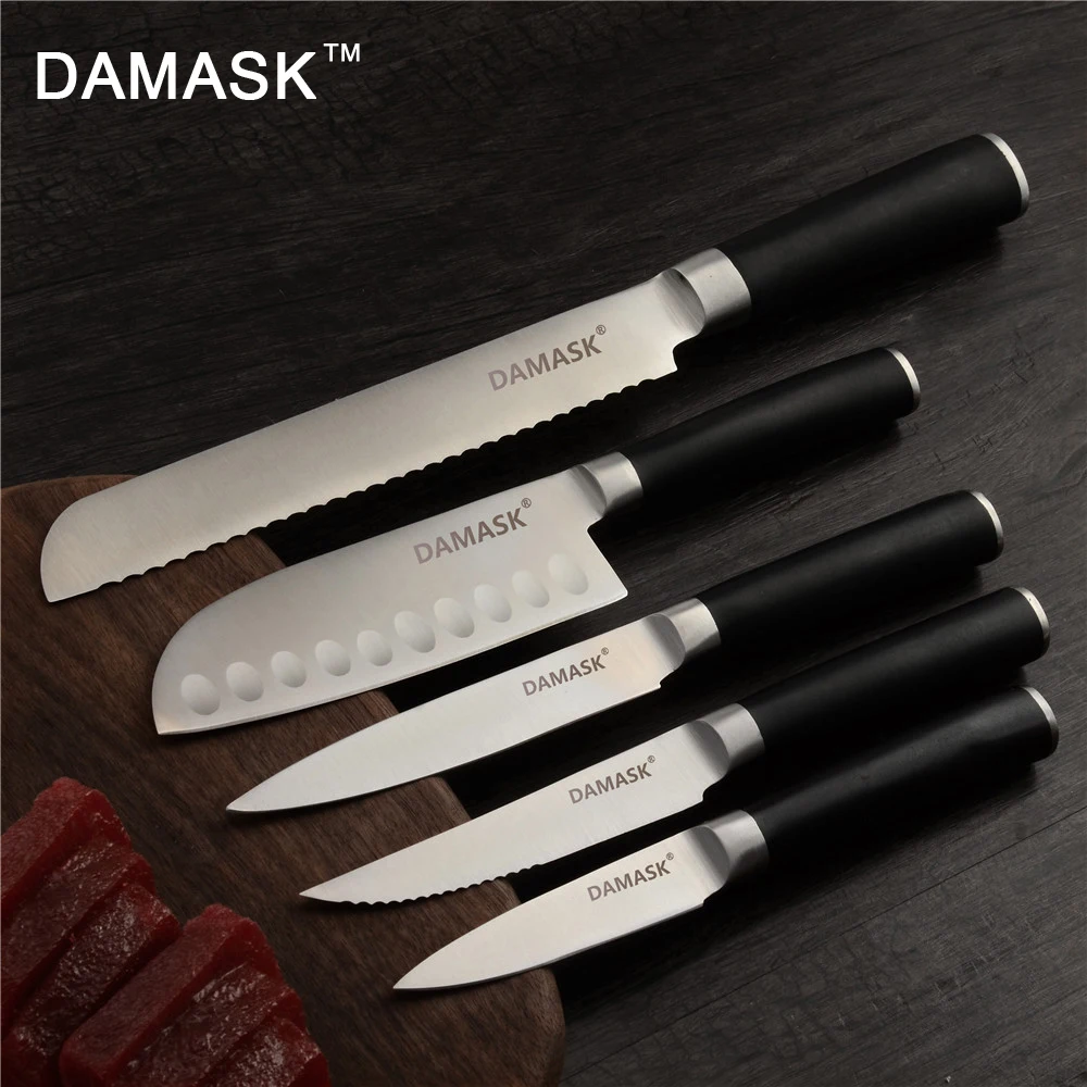 DAMASK японский набор ножей для повара 3Cr13mov лезвие из нержавеющей стали ножи Фрукты Утилита сантоку хлеб Kitcken нож кухонные инструменты