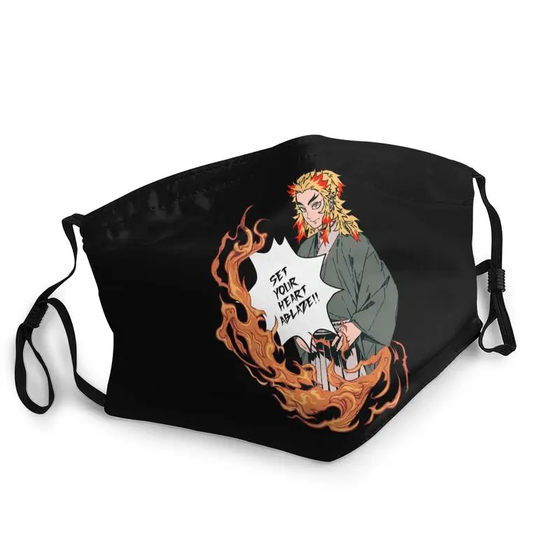 

Многоразовая маска для лица с цитатами Rengoku kyoпрорисования, мужская маска для лица для рассекания демонов Kimetsu No Yaiba, противопылевая маска, се...