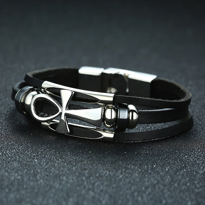 ANKA CROSS TRIPLE LEATHER BRACELET FOR MEN JEWELRY | Украшения и аксессуары