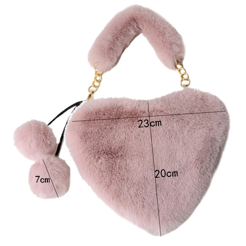 

Faux Fur Winter Women Handbags Cute Plush Ladies Heart Shaped Shoulder Bag Cute Female Clutch Purse Love Handbags Messenger Bag