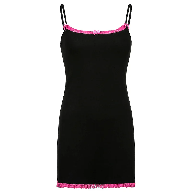 

HOUZHOU Summer Dress Sexy Slip Black Bodycon Backless Sundresses Pink Lace Sleeveless Sweet Girl Zomer Jurkjes Dames 2021