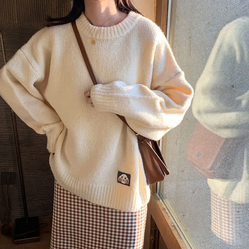 6 colors 2019 autumn and winter candy color loose cartoon dog thick warm sweaters womens pullovers (X1212) | Женская одежда