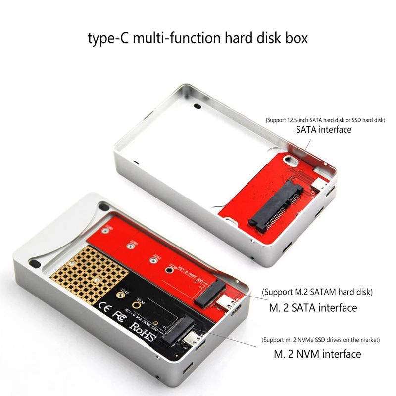 Mobile Hard Disk Box, Three-In-One High-Speed Transmission M.2 Nvme Ngff 2.5 Inch Sata Hard Disk Box