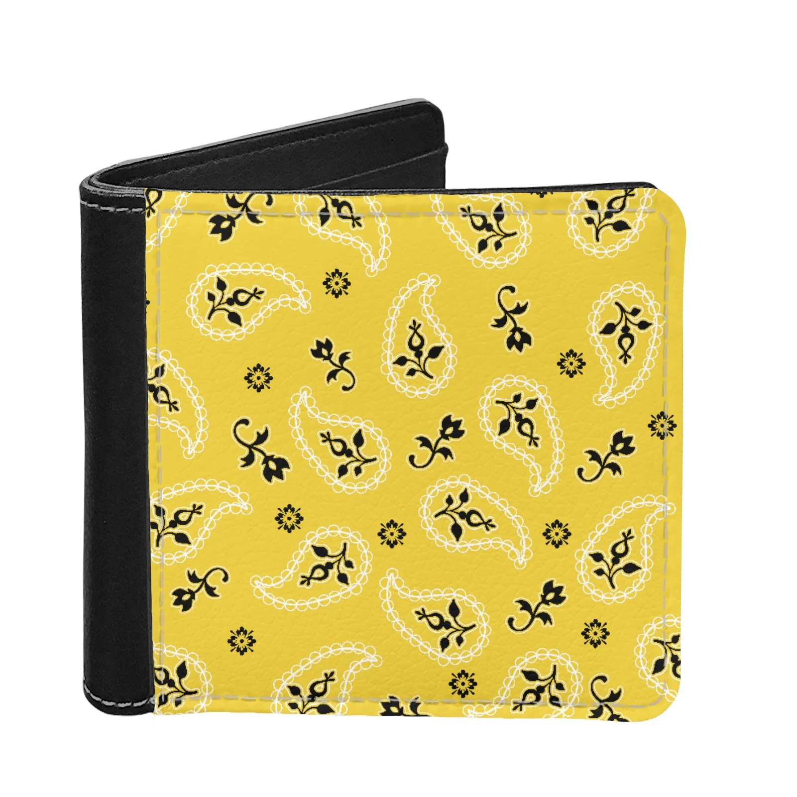 

Yellow Cashew Flowers Print Mens PU Leather ID Bank Card Holder Wallet Luxury Small Coin Purse for Male Moneyclip Wallet