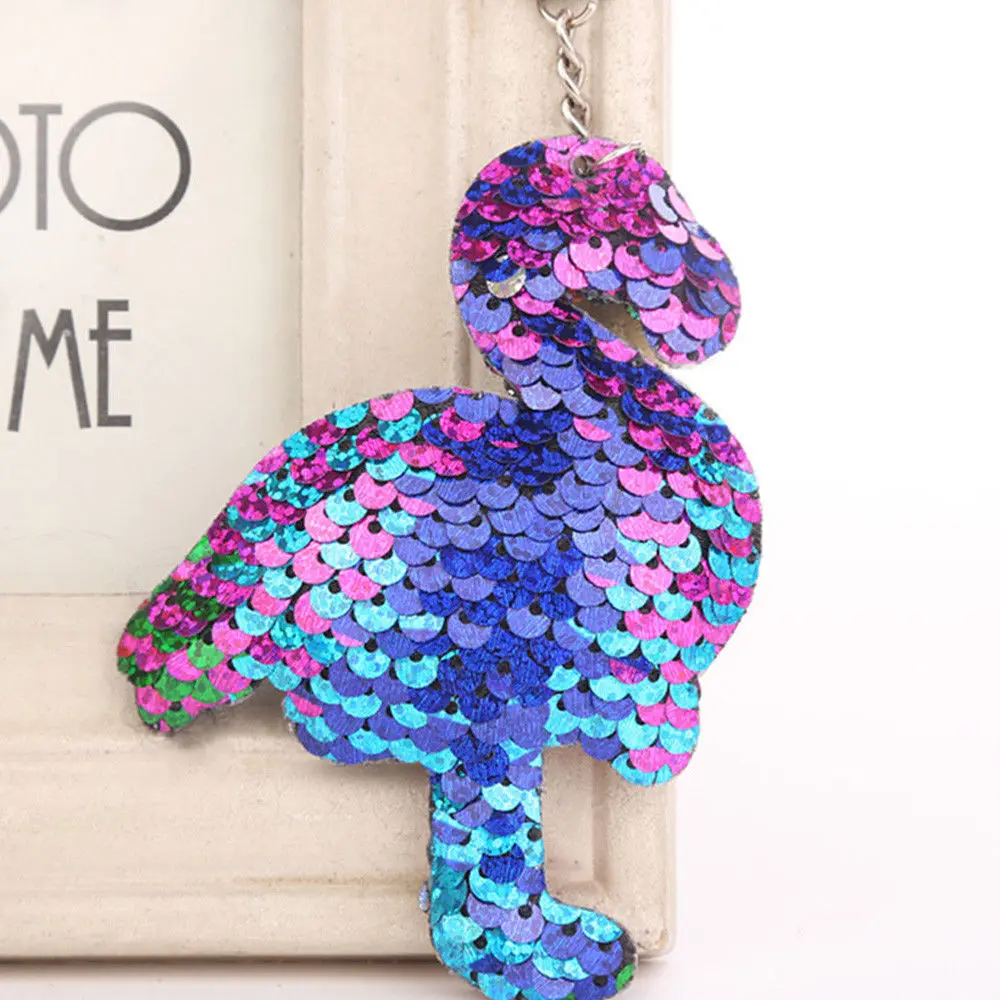 Colorful Flamingo Блестящее блестящее кольцо для ключей с русалочкой и единорогом, подвесная Елочная игрушка с сердечком, мягкий брелок для ключей, сумка для автомобиля, подвесной брелок - Цвет: Colorful Flamingo