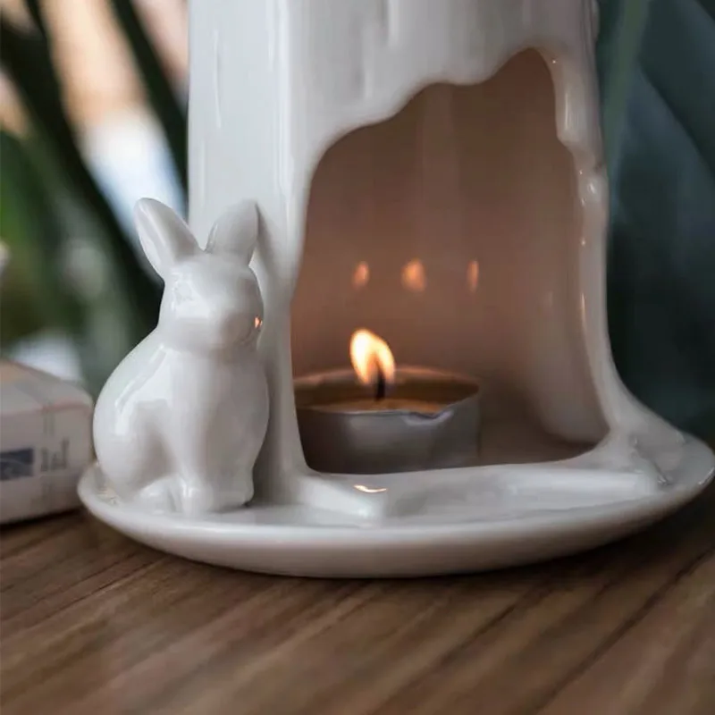 Cute rabbit stump aromatherapy furnace candle holder ceramic crafts wedding European style home accessories gifts | Дом и сад