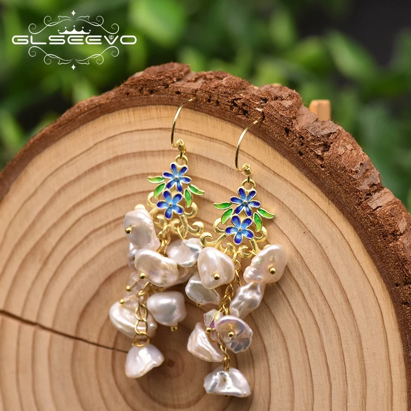 Женские серьги подвески из натурального пресноводного барочного