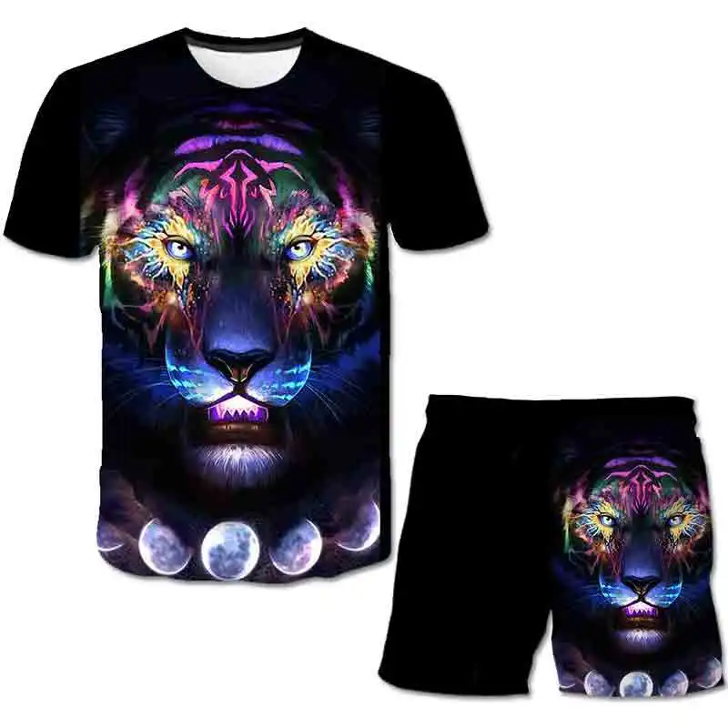 

2021 New Summer Animal Wolf Shorts Men's/women's Brand Shorts 3d Printing Funny Pants Shorts + T-shirt Suit Set Graphic Clothing