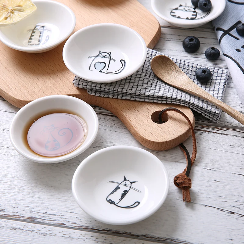 Японское керамическое маленькое блюдо с мультяшным котом приправа для соевого