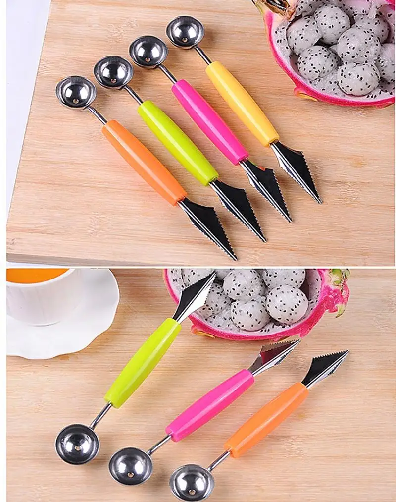 

1pcs Fruit Ice Cream Dual-head Stainless Steel Carving Knife Scoop Stacks Spoon Home Kitchen Accessories 2 in1