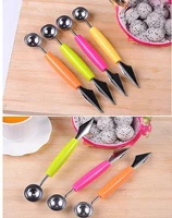 1pcs fruit ice cream dual head stainless steel carving knife scoop stacks spoon home kitchen accessories 2 in1