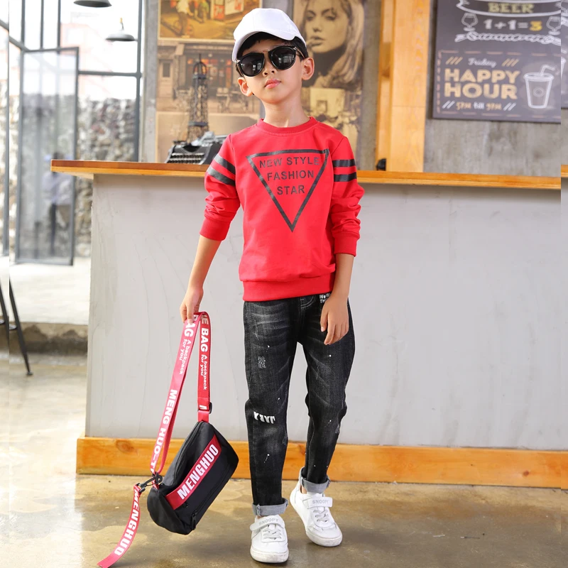 Детская одежда Длинные Стильные хлопковые джинсы для мальчиков осенне-весенние