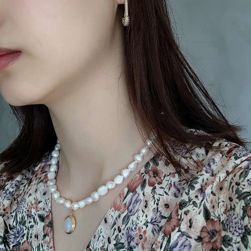 

925 Sterling Silver Baroque Pearl Long Necklace Industry Minimalist Pendant Necklace for Women Birthday Jewelry Gift