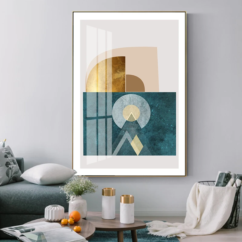 Постеры с абстрактным золотом зеленым и красным геометрическим рисунком