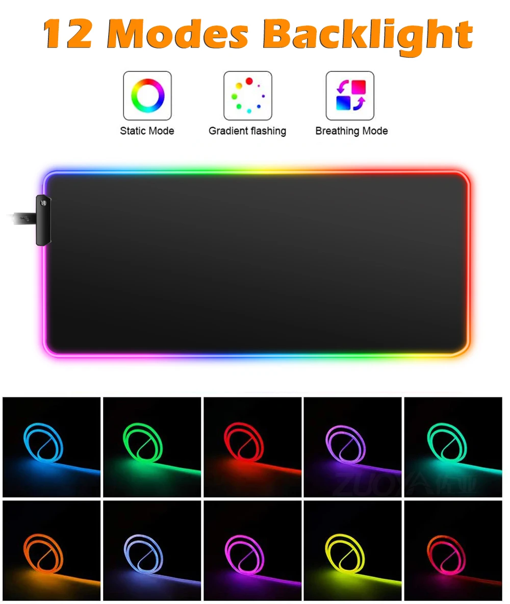 

Горячая продажа игровой коврик для мыши RGB светодиодный с подсветкой большой размер MausePad Gamer ковер водонепроницаемый Противоскользящий нат...
