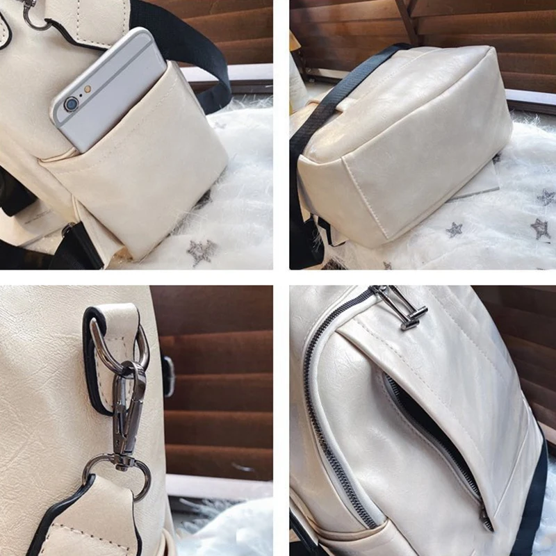 

Fashion Women's Backpack Pu Leather Solid Color Large Capacity Anti-Theft Backpack Travel Female Backpack