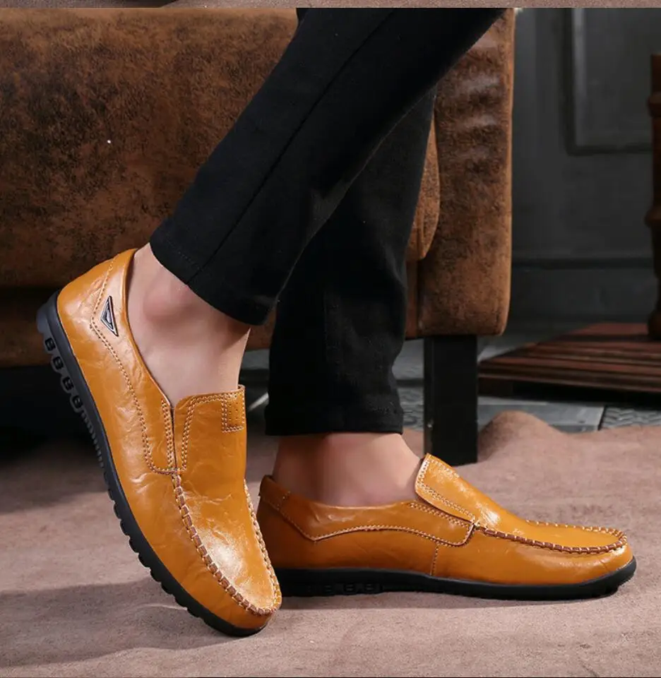 Genuine Leather Men Casual Shoes 2021 Mens Spring Loafers Moccasins Breathable Slip on Black Driving Plus Size 38-47 | Обувь