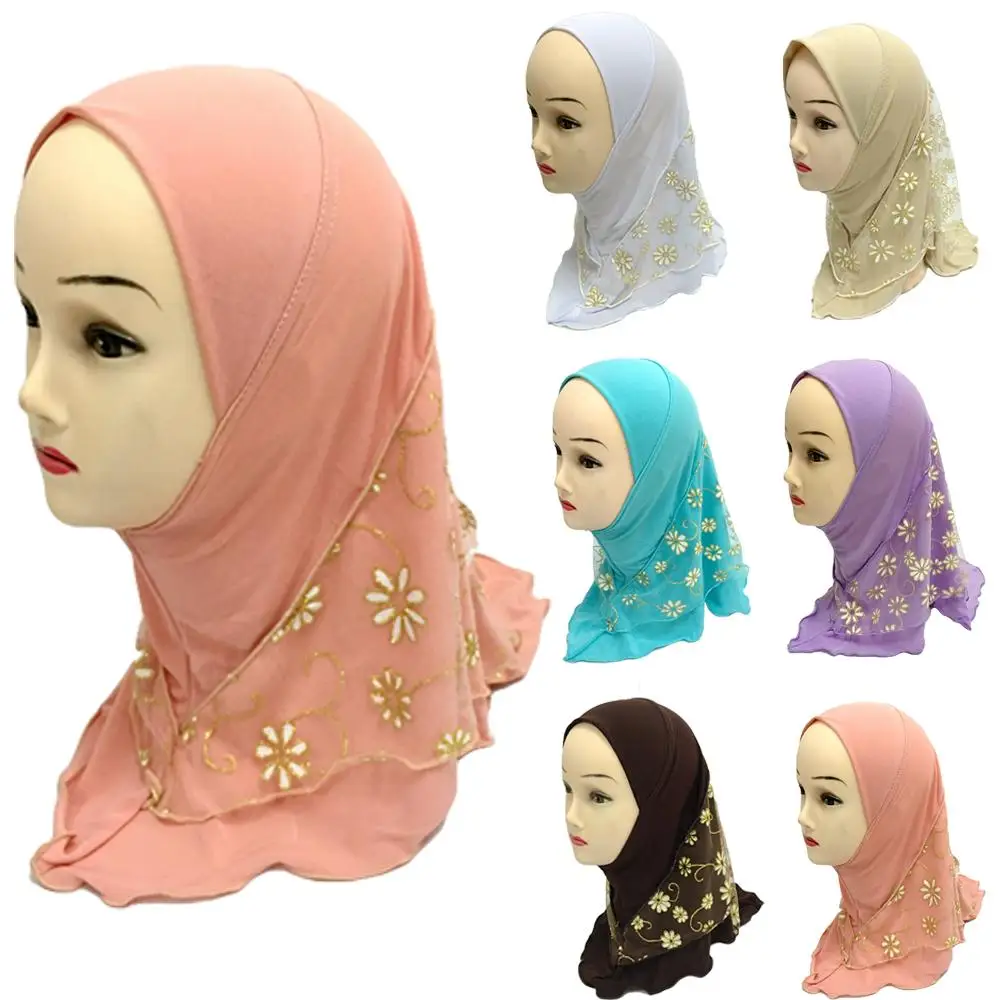 Новый мусульманский детский хиджаб для девочек цветок цельный шарф Амира