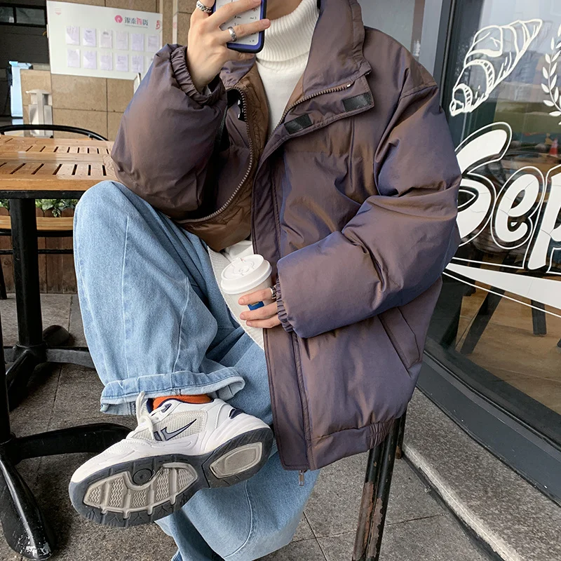 Winter Jacket Men Warm Fashion Casual Oversized Thick Jacket Men Korean Loose Short Coat Mens Black Blue Purple Parker Jackets