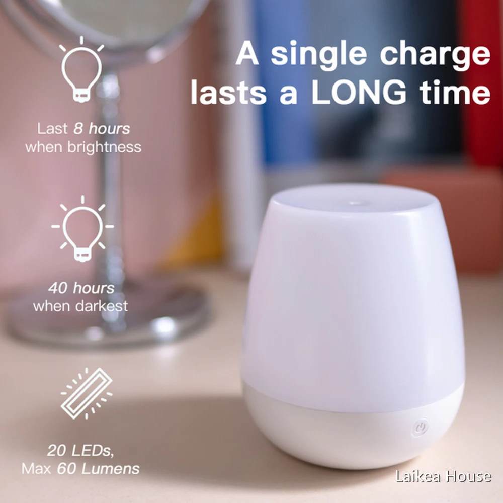 

5W Plastic Rechargeable Night Light 3 Kinds Of Color Bedroom Lights Built-In Lithium Battery Lighting 9X9X10CM