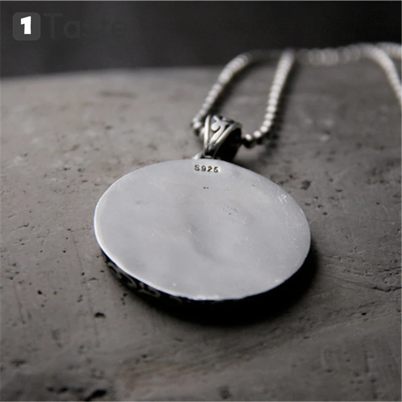 

ONE TASTE 925 Sterling Thai Silver Round Shield Men's Pendant Fine Jewelry Sun Hiphop Trendy Gift Necklace Pendant Without Chain