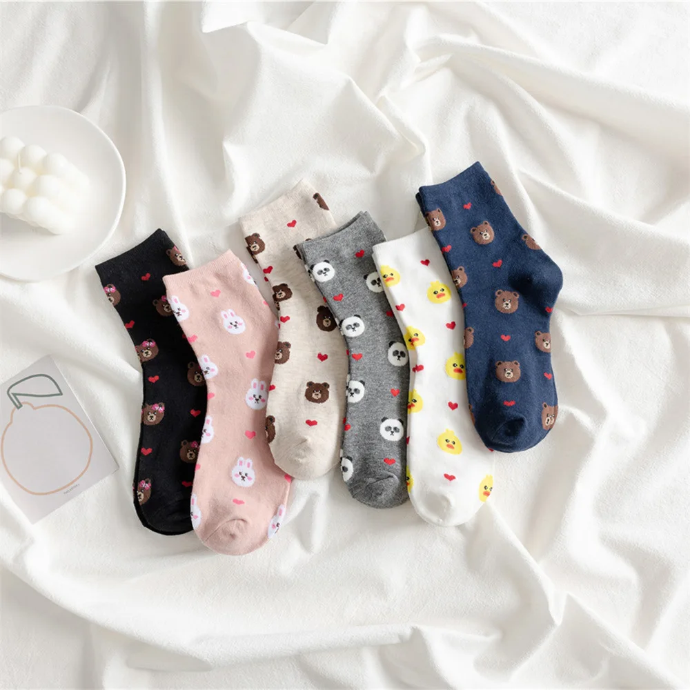 

6 pairs Japan and South Korea trend creative cartoon cute bear rabbit little yellow duck breathable cotton tube socks