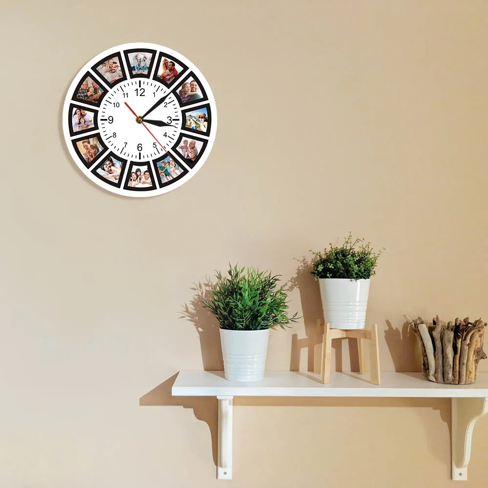 Create Your Own Wall Clock Custom 12 Photos Unique Souvenir Gift Home Watch Personalized Family Friend Printed | Дом и сад