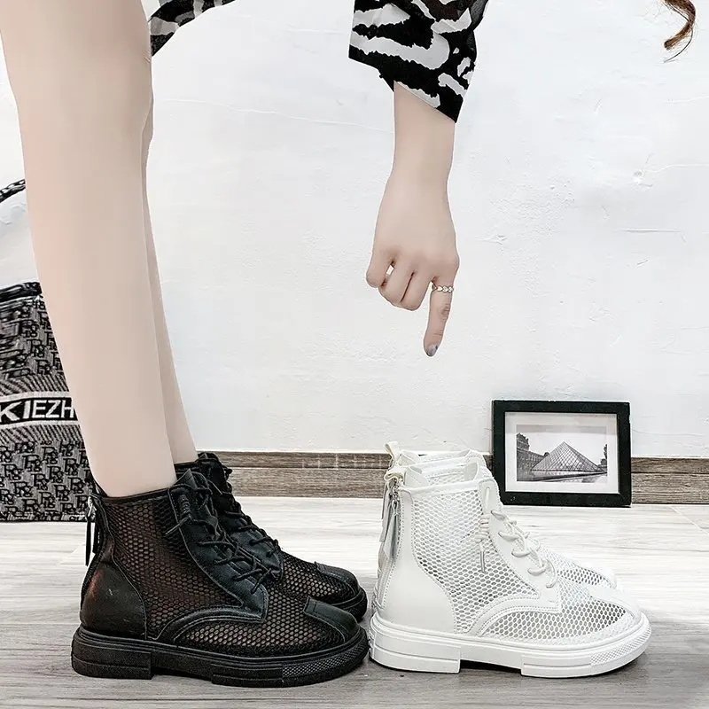 

Spring New Martin Shoes Women's Shoes Black All-match Casual Shoes High-top Shoes Breathable and Comfortable Mesh Single Shoes