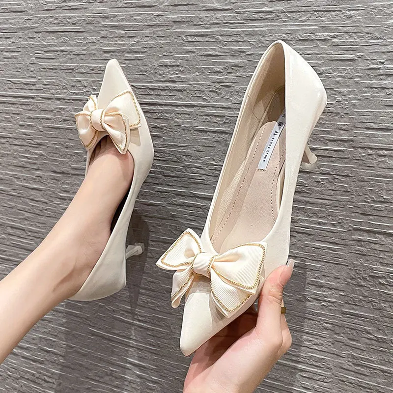 

New Single Women Fashion Shoes Pointed Fairy Wind Bows The Stiletto Heel Joker Temperament Fashion Women's Shoes Mujer Bombas