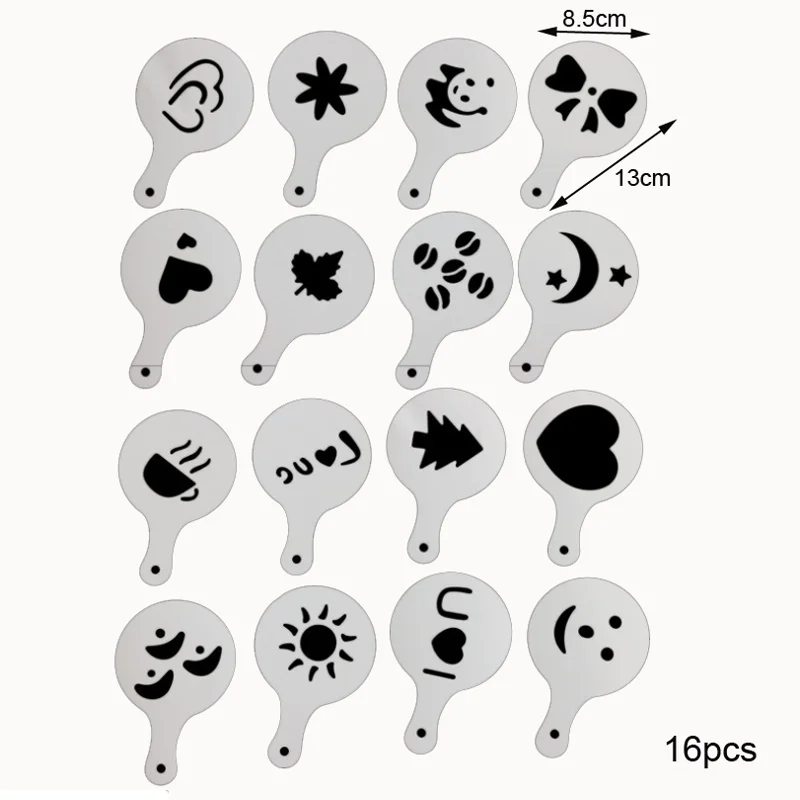 16 шт. трафареты красивые плотные с рисунком кофе молока пены распылитель шаблон