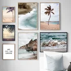 Пейзаж океана кокосовое дерево розовая пляжная настенная Картина на холсте скандинавские постеры и принты настенные картины для декора гостиной