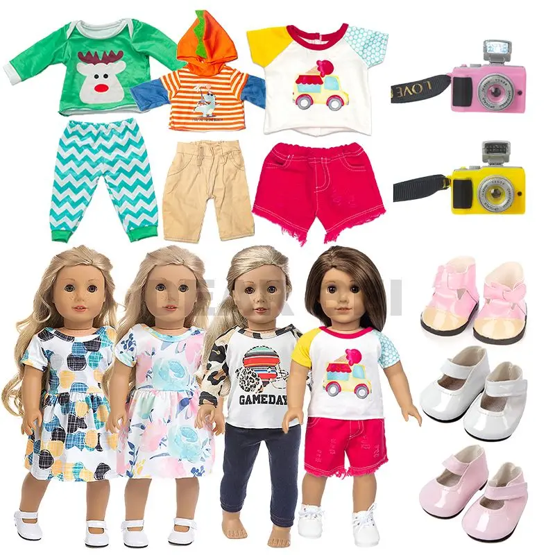 

New Set Doll Clothes and accessories ,Dress Fit 18Inch 43CM doll New Born Doll clothes shoes &camera For Baby Doll DIY toys