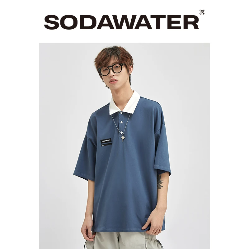 SODAWATER/мужская футболка с отложным воротником хлопковая Базовая для мужчин
