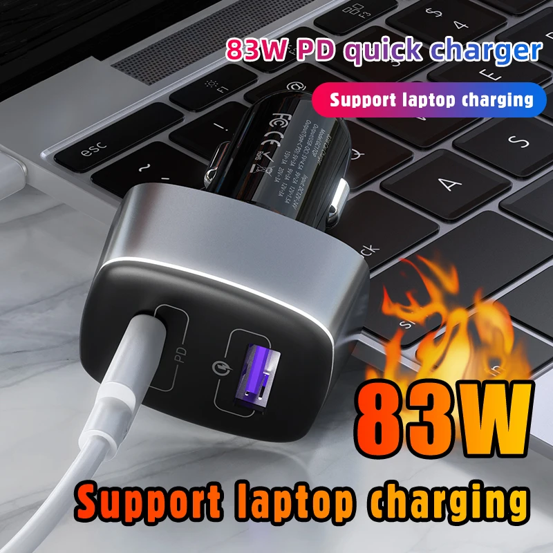 

Type C Car Charger PD 3.0 83W Dual USB + QC 3.0 USB Fast Charging Adapter Cable for For iPhone 12 11 Pro Max 6 7 8 X XS Huawei