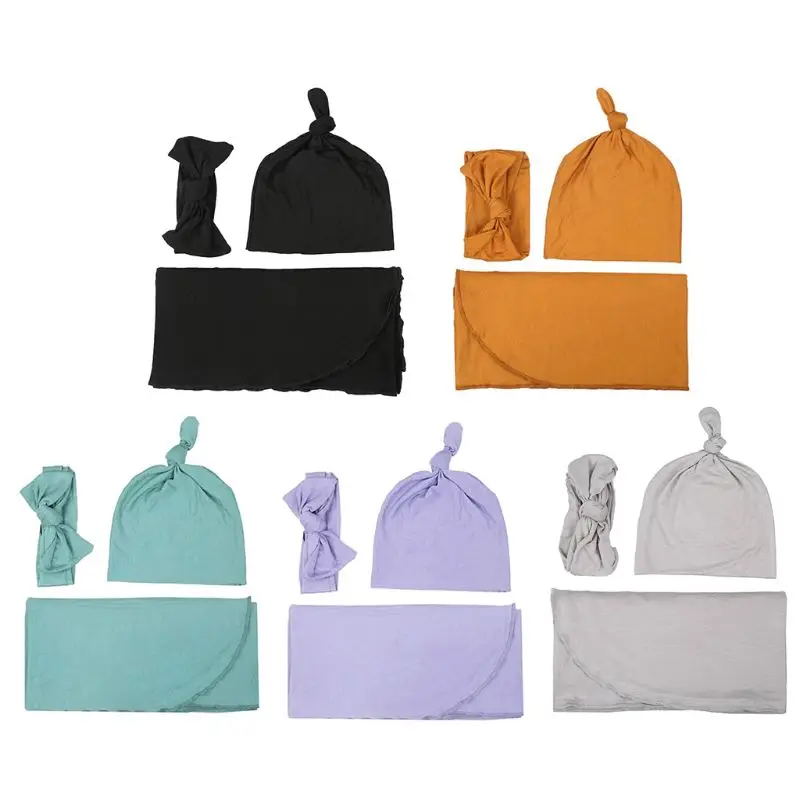 

2021 3 Pcs/set Maternal and Child Supplies Baby Swaddle Newborn Wrap Cap Headband Photography Photo Props Blanket Hat A2UB