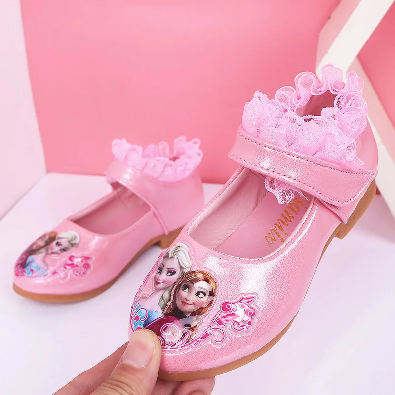 

Disney new girls princess shoes cartoon fashion frozen leather shoes children soft sole shoes spring autumn performance shoes
