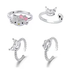 Kawaii Sanrio мультяшное кольцо Kitty Kuromi My Melody Cinnamoroll милое регулируемое кольцо с кристаллами ожерелье аксессуары Игрушки для девочек