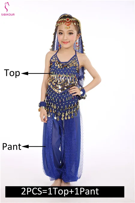 Royal Blue 2pcs Детский набор костюма для танца живота Восточные Танцевальные костюмы для девочек Египетский Болливуд индийский танец живота одежда Индия 8 цветов - Цвет: Royal Blue 2pcs