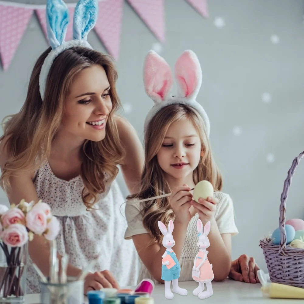 

2pcs Country Style Resin Bunny Toddler Kids Party Resin Rabbit Ornaments