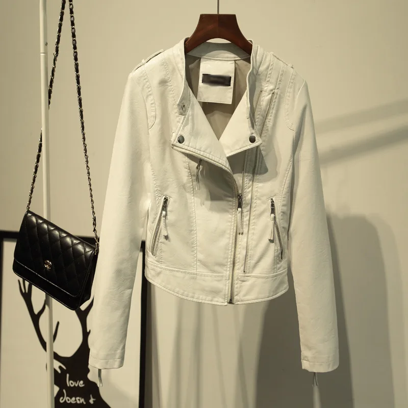 Новинка 2019 осенние женские Кожаные Мотоциклетные короткие пальто из