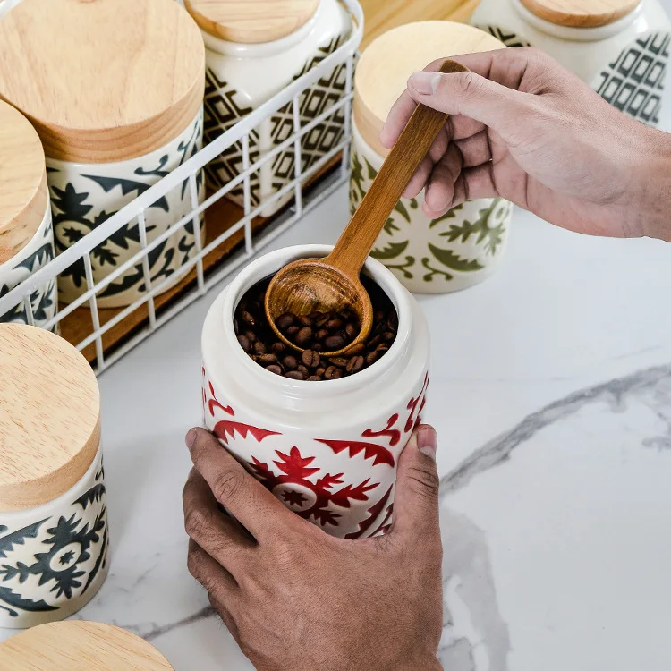 Деревянная крышка керамические банки для хранения творческая кухня бакалейная