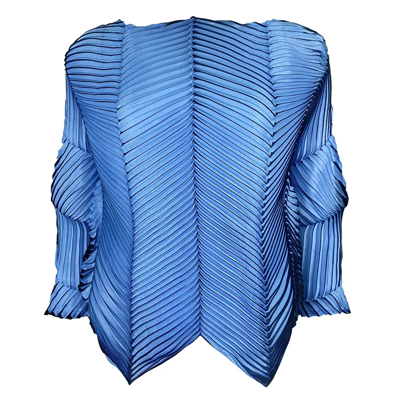 

Women's Blouses Autumn 2021 New Slash Neck Three Quarter Sleeves Solid Color Big Stretch Handmade Pleated Plus SizeTops Female