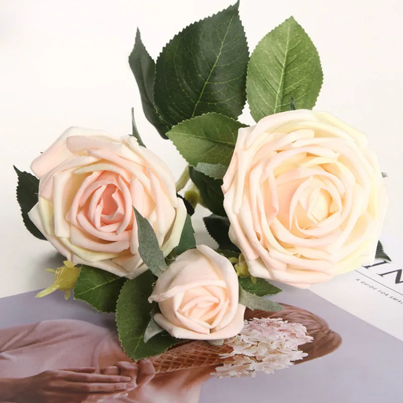 

Искусственные розы MEIHON, белые, розовые, шампань, 3 штуки