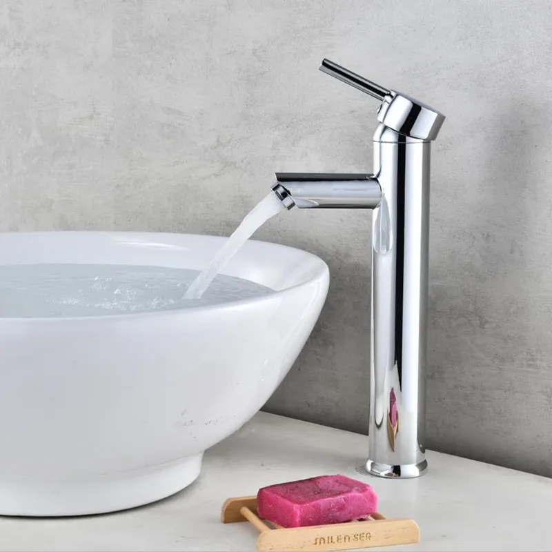 Высокий смеситель для ванной комнаты горячей и холодной воды раковины