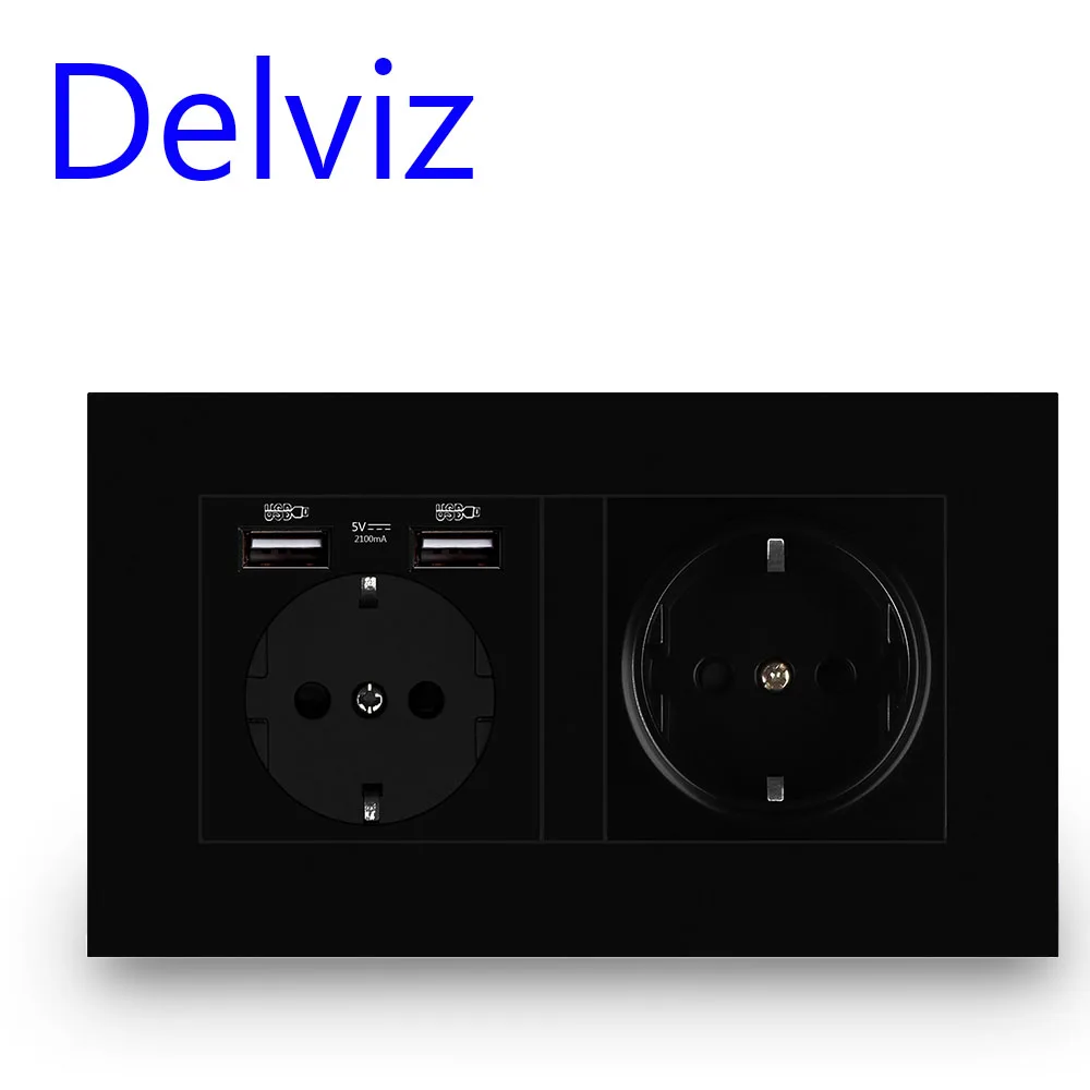 Настенная USB-розетка Delviz интерфейс для зарядки с черной панелью 110 ~ 250 В