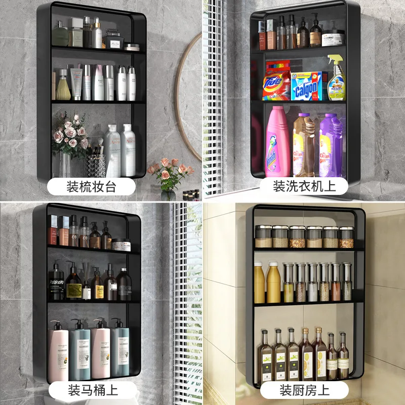 bathroom shelf wall mounted perforated black toilet supplies above storage cabinet storage rack shampoo cosmetic kitchen shelf free global shipping