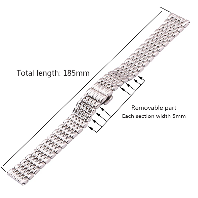 Stainless Steel Watch Band Bracelet Women Men 16mm 18mm 20mm 22mm Silver Straight End Watchband Strap Watch Accessories